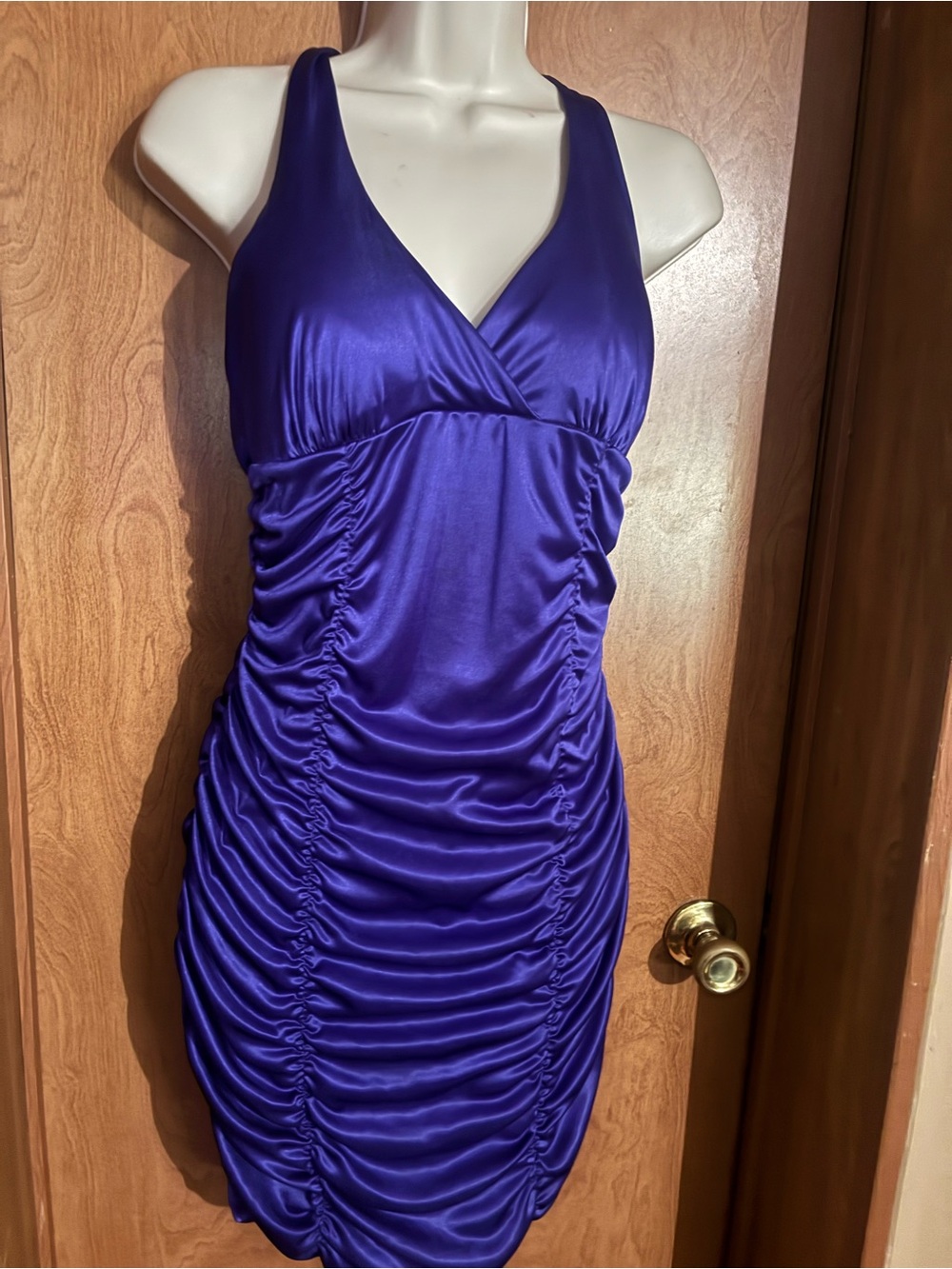 Deb Purple Ruched Satin Mini Dress Y2K bling bling